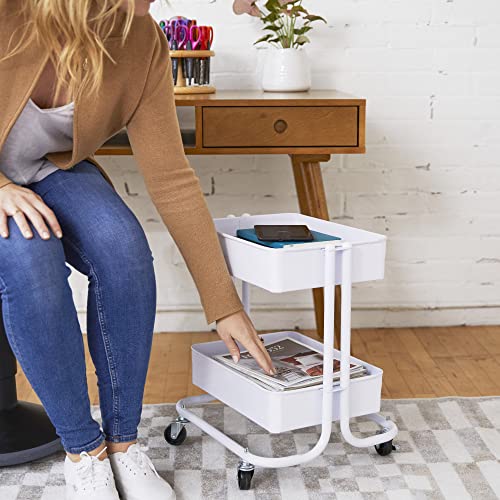 ECR4Kids 2-Tier Multipurpose Mobile Storage Utility Cart, White