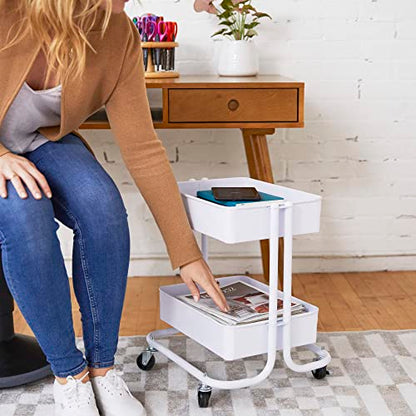 ECR4Kids 2-Tier Multipurpose Mobile Storage Utility Cart, White