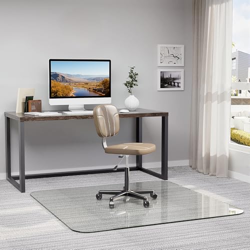 45" x 45" Glass Chair Mat for Carpet, 0.2" Thick Office Chair Mat | Heavy-Duty Tempered Glass With Crystal Clear Surface, Polished Rounded Edges Resists Scratches And Cracks For Smooth Rolling - size: 45" x 45"