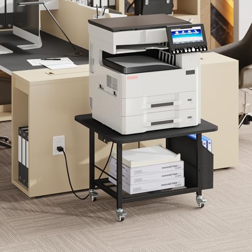 YAOHUOO 23.6" Large Printer Stand with Power Outlet,3D Printer Table,Black - color: Black