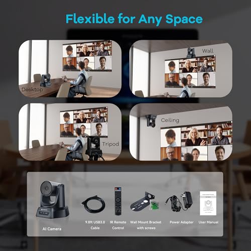 TONGVEO 3X Optical Zoom PTZ Camera AI Auto-Tracking HDMI USB 3.0 1080P 60fps Wide-Angle for Video Conference Business Meeting Live Streaming Online Learn with Zoom YouTube Teams OBS and More - color: Midnight