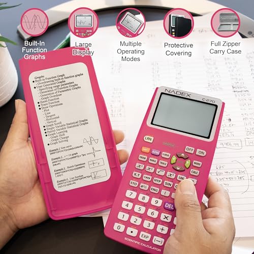 Scientific Calculator with Graphing, Includes Carrying Case, for College and High School Students, Calculus, Algebra, Geometry, Trigonometry, Statistics, Physics, Chemistry, Pink - color: Pink