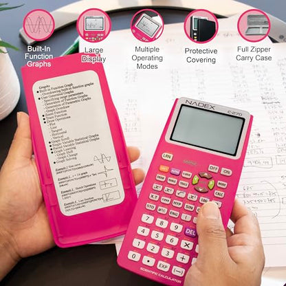 Scientific Calculator with Graphing, Includes Carrying Case, for College and High School Students, Calculus, Algebra, Geometry, Trigonometry, Statistics, Physics, Chemistry, Pink - color: Pink