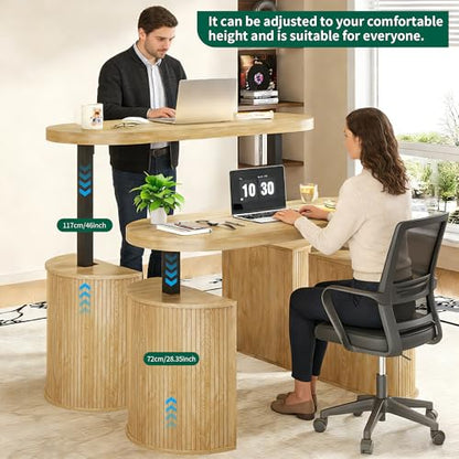 Electric Standing Desk, Sit Stand Up Desk, Adjustable Height Executive Desk - color: Natural-55"