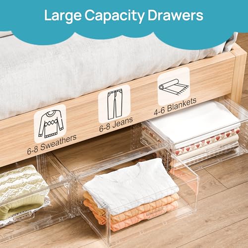 Vtopmart 2 Pack Large Clear Stackable Storage Drawers for Closet, 23QT | Easily Assemble Plastic Closet Storage Bins, Dust-Proof UnderBed Organizer for Clothing Underwear T-shirt Organization - style: 2pk Large