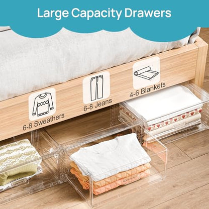 Vtopmart 2 Pack Large Clear Stackable Storage Drawers for Closet, 23QT | Easily Assemble Plastic Closet Storage Bins, Dust-Proof UnderBed Organizer for Clothing Underwear T-shirt Organization - style: 2pk Large