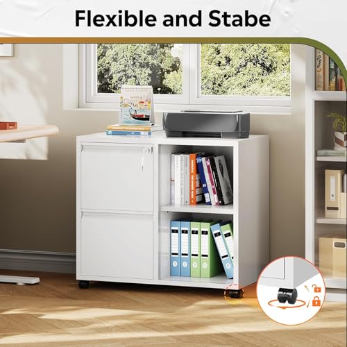 DEVAISE Lateral File Cabinet with 2 Drawers and Adjustable Shelf - color: White