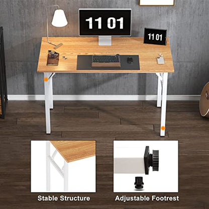 Need Small Folding Computer Desk, 39.4 Inch Writing Table, Teak & White - color: Teak & White, size: 39.4 inches