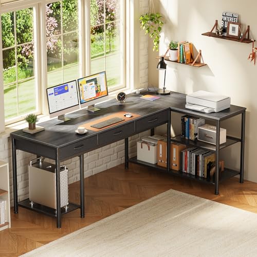 PRAISUN 63 Inch L Shaped Office Desk with Power Outlets and Type-C Port - color: Grey, size: 63inch