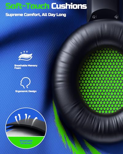 BINNUNE Wireless Gaming Headset — 2.4GHz Low-Latency USB Dongle + Bluetooth, 50mm Drivers 7.1 Surround, Noise-Cancelling Mic, 40H Battery — Over Ear Wireless Headphones for PS5, PC, Laptop, Green - color: Green