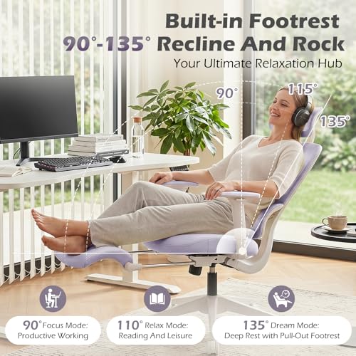 Ergonomic Office Chair with Footrest and Dynamic Lumbar Support, Purple - color: Purple