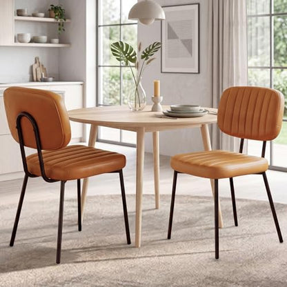 OLIXIS Dining Chairs Set of 2, Upholstered Kitchen Chairs, Brown | Faux Leather Comfortable Cushion Seat, Metal Legs with Backrest, Mid-Century Modern, Easy Assembly, Dining Room Home - color: Blown, size: 2 PCS