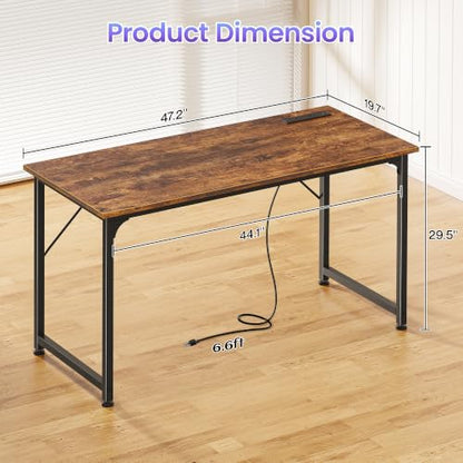 PRAISUN 47 X 20 Inch Computer Desk, Power Outlets, USB-C, Rustic Brown - color: Rustic Brown, size: 48inch