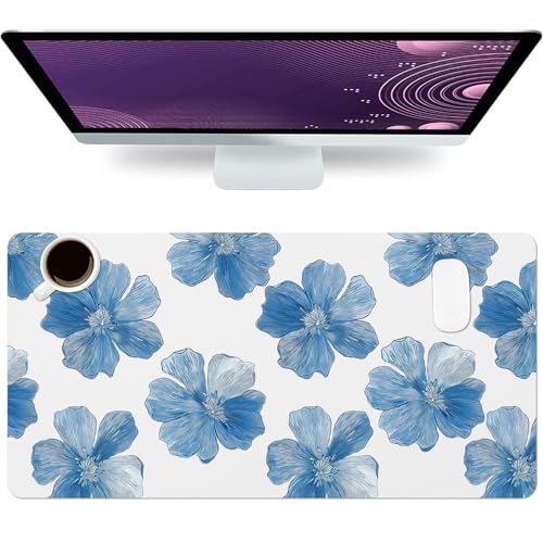Large Mouse Pad, Blue Floral Desk Mat for Desktop 27.5" x 13.8" - color: Blue Floral, size: 27.5" x 13.8"