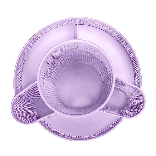 Annova Mesh Desk Organizer Rotate with 5 Compartments Round Spinning Tidy Candy/Pen Holder Desk Accessories Office, Art Supply, Storage, Classroom, Home (Light Purple) - color: Light Purple