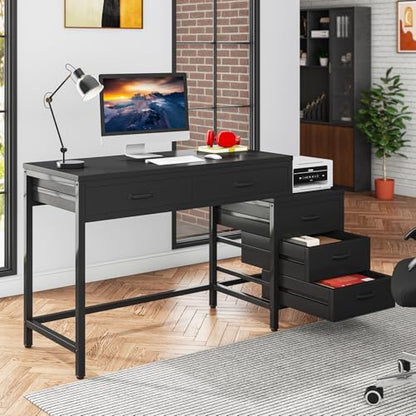 Tribesigns Computer Desk with 5 Drawers, Reversible Home Office Desks - color: Black