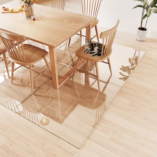 Tempered Glass Chair Mat for Carpet 48"x42", Floor Protector | Ultra Clear Office Chair Mat for Hardwood Floors & Carpets, Heavy Duty 0.2" Scratch-Resistant Surface with Non-Slip Pads - size: 48"x42"