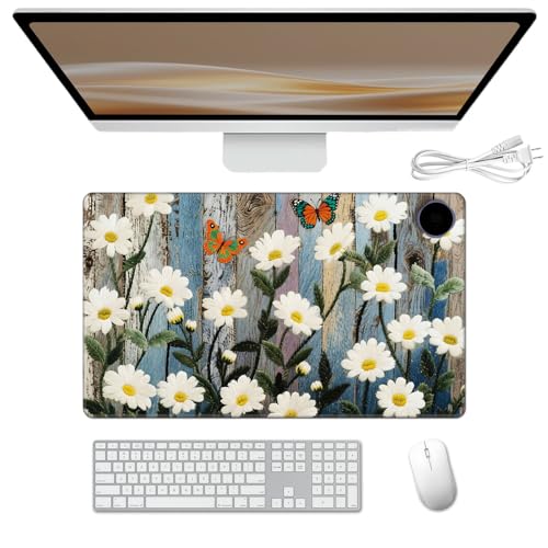 Heated Desk Pad 23.6" x 14.2" 3 Large Heated Mouse Pad with Heat Levels (40°C/45°C/50°C) & 3H Auto Shut-Off Desk Mat Fast Heating PU Leather Warmer MousePad for Home Office - Floral Flower Butterflies - color: Floral Flower Butterflies, size: 23.6 x 14.2