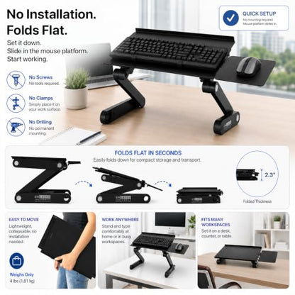 Uncaged Ergonomics WorkEZ Adjustable Keyboard Stand, Riser and Tray, Black - color: Black