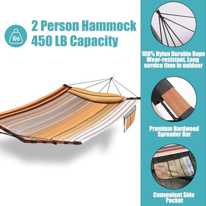 TegerDeger 12FT 2 Person Hammock V Shaped Spreader Bar Fall Yellow Stripes - color: Fall Yellow Stripes