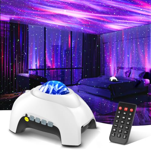 Northern Galaxy Light Aurora Projector with 33 Light Effects, Night Lights LED Star Projector for Bedroom Nebula Lamp, Remote Control, White Noises, Bluetooth Speaker for Parties White - color: White