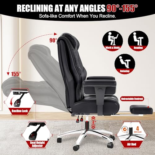 Big and Tall Office Chair with Foot Rest, High Back Computer Desk Chair - color: Black
