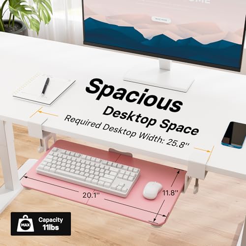 BONTEC Under Desk Keyboard Tray, Pull-Out Keyboard & Mouse Platform | C-Clamp Mount, Space-Saving Ergonomic Slide-Out Drawer, 31.3 in Including Clamps, 20 x 11.8 in Tray, Pink - color: Pink, size: 20" x 11.8"
