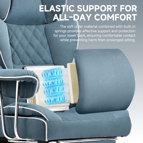 GTPLAYER Gaming Chair,Office Chair with Pocket Spring Lumbar Support, Ergonomic Comfortable Wide Office Desk Computer Chair with Outward Fixed Soft Armrests and Footrest (Fabric, Blue) - color: Light Blue