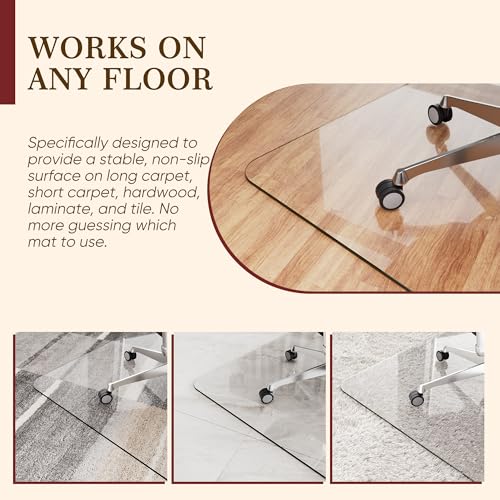 Tempered Glass Chair Mat for Hardwood Floor & Low Pile Carpet, 40" x 60" Heavy Duty Office Chair Mat with Non-Slip Pads, Scratch Resistant Floor Protector for Home Office - size: 40" x 60"