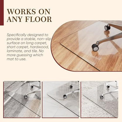 Tempered Glass Chair Mat for Hardwood Floor & Low Pile Carpet, 30" x 55" Heavy Duty Office Chair Mat with Non-Slip Pads, Scratch Resistant Floor Protector for Home Office - size: 30" x 55"