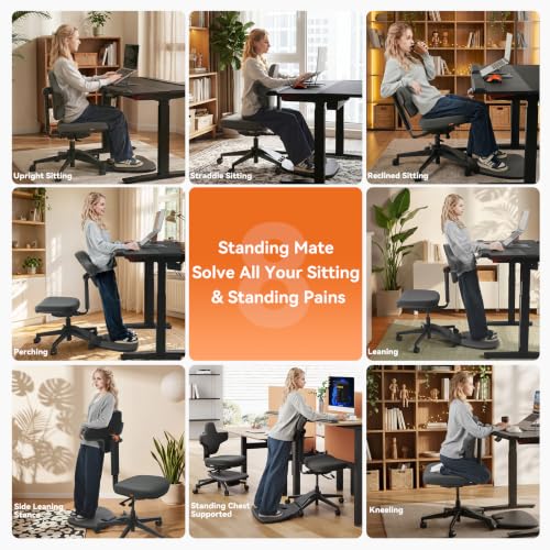 Standing Desk Chair, 6-in-1 Ergonomic Standing Mate Chair, Adjustable Sit Stand Lean Perch Saddle Stool with Flip Backrest, Dynamic Posture Support & Built-in Anti-Fatigue Design, MT-M-DG - size: S Size (for 5'0" - 5'8")