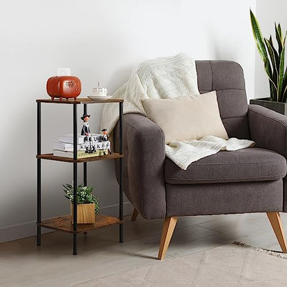 BTY 3 Tier Tall End Table Telephone Table Tall Side Table, 30" H Small End Table with Storage Shelves, Tall Nightstand for Living Room, Bedroom, Home Office,3 Tier Slim Table, Tall Side Table - color: Brown