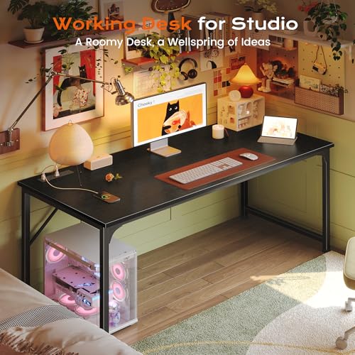 PRAISUN 54 X 24 Inch Deeper Desk with Power Outlets - color: Black, size: 53.9*23.6 inch
