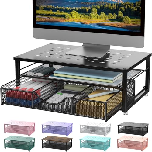 gianotter Computer Monitor Stand Riser with Drawer | Desk Organizers and Accessories Desk Accessories & Workspace Desktop Organizers Storage for Printer Stand (Black) - color: Black