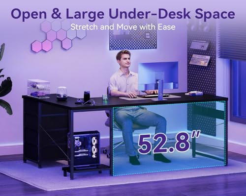 AODK 67" L Shaped Gaming Desk with 4 Drawers and Power Outlets, Black - color: Black, size: 67 Inch
