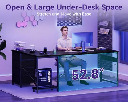 AODK 67" L Shaped Gaming Desk with 4 Drawers and Power Outlets, Black - color: Black, size: 67 Inch