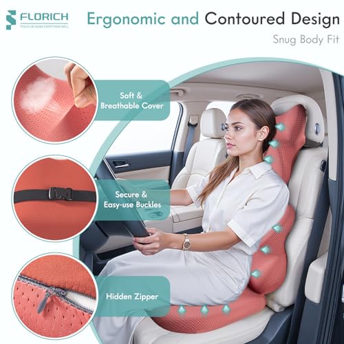 FLORICH Car Seat Cushion and Lumbar Support Pillow for Office Chair Car, Neck Headrest Pillow, Ergonomic Memory Foam, Pressure-Relieving Back Support for Car, Office Chair & Wheelchair – Red - color: Red, size: 3 Pieces