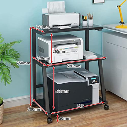 3-Tier Rolling Printer Stand with Wheels - Multi-Purpose Home Office Cart for Printers, Scanners, Fax Machines, & Microwaves - White, 52.6x38x75cm - color: White, size: 52.6x38x75cm