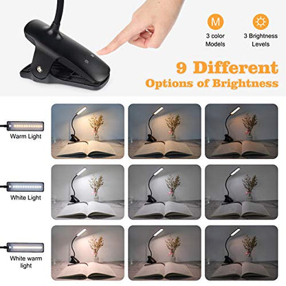LED Reading Light with Clip USB Rechargeable Book Lights, 24 LEDs Flexible Neck Night Bed Lamp, Touch Control Portable Clamp Desk Lamps for Bed Headboard, Computers -Black - color: Black