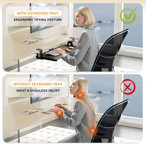 Under Desk Keyboard Tray, Keyboard Holder Drawer with C-Clamp 25.6"x11.8" - color: Black