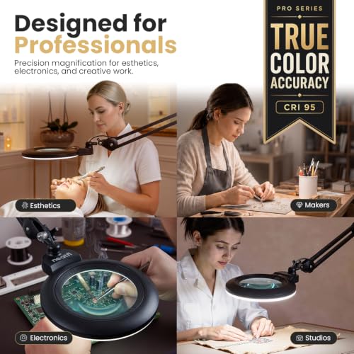 Neatfi Pro Series Bifocal LED Magnifying Lamp – True Color Accuracy (CRI 95) | 7-Inch Acrylic Lens | 2.25x/6x Magnification | 168 LEDs | CCT | Professional Magnifier Lamp (Black, CCT with Clamp) - color: Black, size: CCT with Clamp