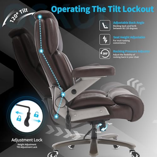 Big and Tall Office Chair 700lbs, Ergonomic High Back Computer Desk Chair - color: Brown