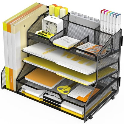 YINGHUA 5-Tier Mesh Desk Organizer and File Holder, Letter Tray - Black - color: 5 Tier With File Holder-black