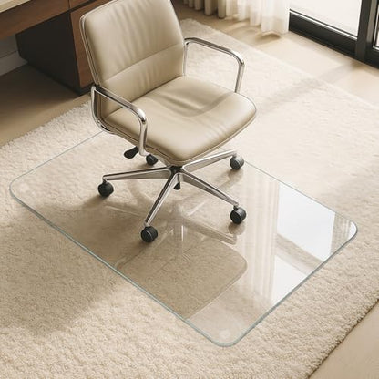 VASUHOME Heavy-Duty Tempered Glass Chair Mat, 31 x 48 Inch Large Office Floor Mat for Carpet or Hardwood Floors, 1/5" Thick with 12 Anti-Slip Pads - size: 31" x 48" w/o Lip