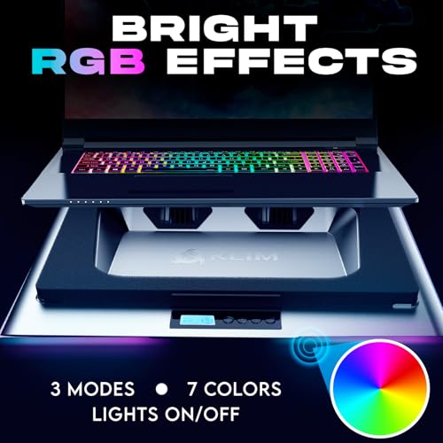 KLIM Everest Laptop Cooling Pad | Powerful 4300 RPM Turbo Fans | Sealed Foam for Maximum Cooling | Protect Your Gaming Laptop from Overheating | Fits 14” to 17.3” Laptops | RGB Lights - color: Silver