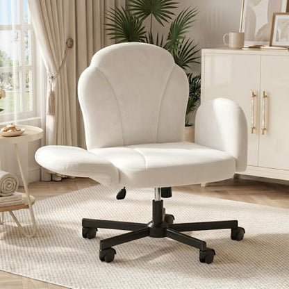 Bestier Criss Cross Office Chair with FILP-Up Armrests, White Velvet | Rocking Recline,Swivel Makeup Vanity Chair with 5-Level Folding Armrest, Cross Legged Desk, Adjustable Height Swivel Chair - color: White Velvet