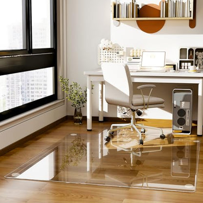 Irregular Tempered Glass Floor Mat - 45" x 53" Office Chair Mat for Carpet | Heavy Duty Hard Rolling Glass Mat, Shatterproof Desk Floor Mat 1/5" Thick for Hardwood Floor/Carpeted Floors, Clear - size: 45" x 53"