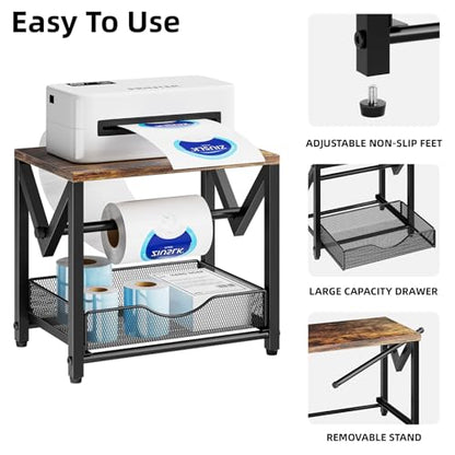 Marbrasse Label Holder for Rolls and Fanfold Labels, Wood Label Printer Holder With Drawer, Shipping Label Stand for Thermal Printer, Sticker Roll Holder for Home, Office, Small Business , Wood Brown - color: Wood Brown