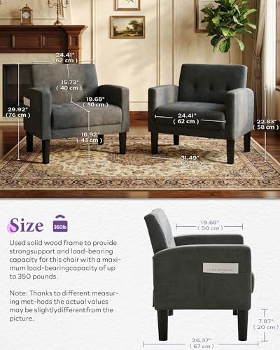 TYBOATLE Dark Grey Accent Chair, Tufted Reading Armchair for Living Room - color: Dark Grey, size: 30.9inch-1