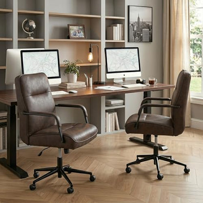 KISLOT Ergonomic Home Office Chair with Lumbar Support, Adjustable Swivel Modern Desk Chair with Wheels, Faux Leather Computer Chair with Padded Arms, Comfy Executive Office Chair, 2 PCS, Espresso - color: Espresso, size: Set of 2